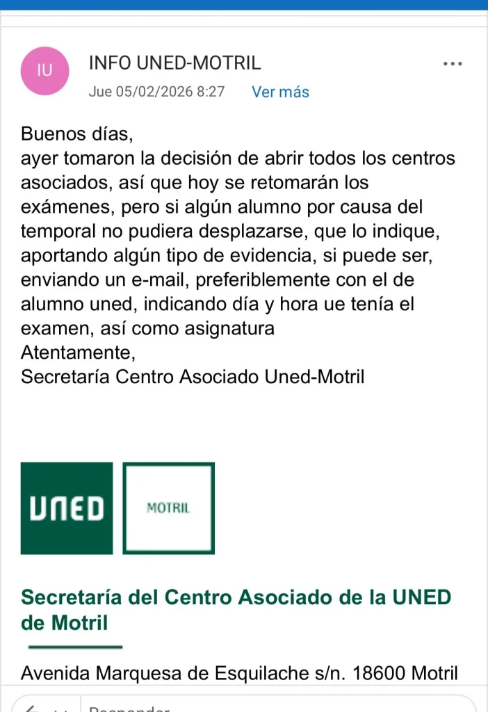 La UNED pone en riesgo a sus alumnos por el temporal Leonardo 2 Moncloa IMG 20260205 WA0089 Moncloa