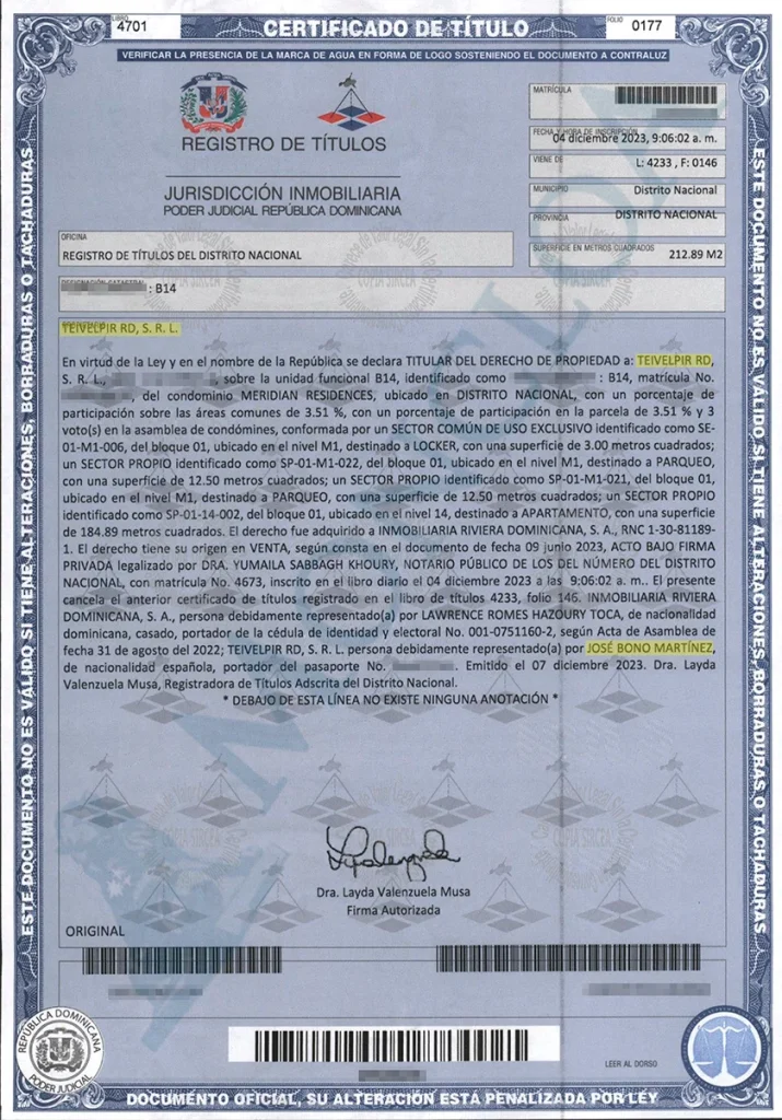Certificado de titulos Teivelpir Bono 1 Moncloa