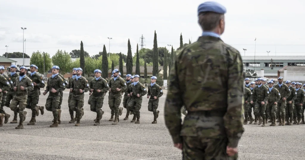 Militares de la Brigada de Aragón I corren en la Base ‘San Jorge’, a 26 de abril de 2024, en Zaragoza, Aragón (Fuente: agencias)
