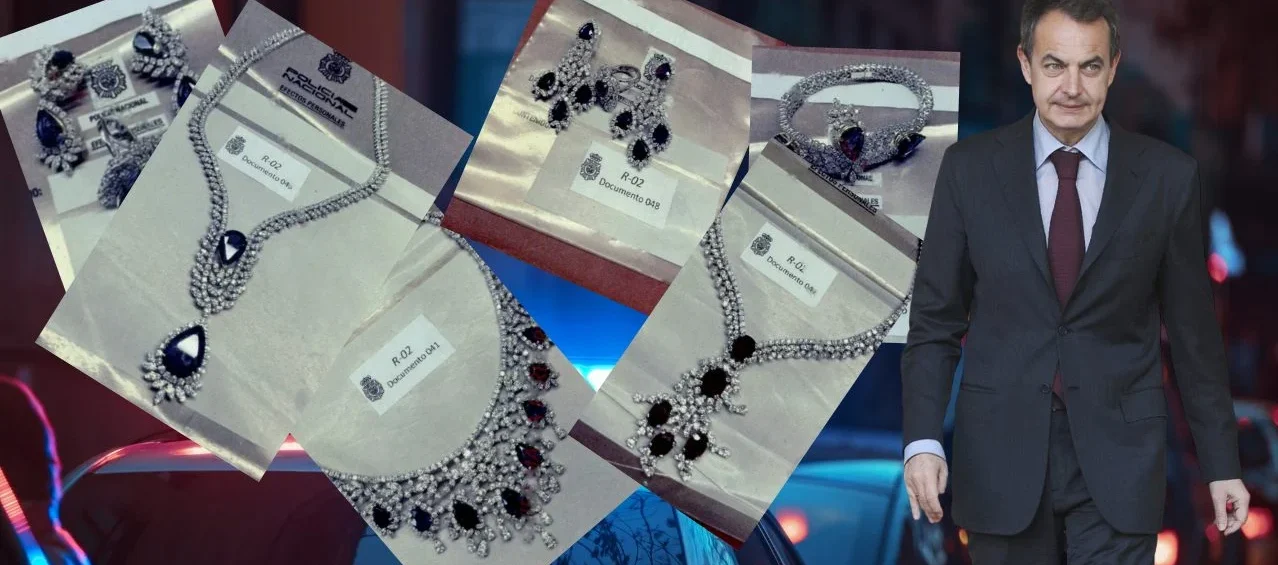 zapatero y joyas El ex presidente Rodríguez Zapatero con algunas de las joyas de su caja fuerte. MONCLOA