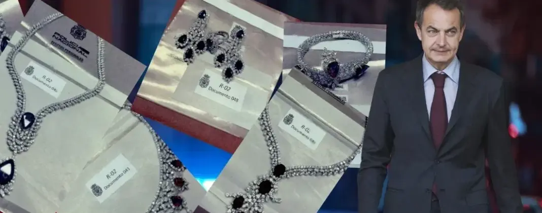 zapatero y joyas El ex presidente Rodríguez Zapatero con algunas de las joyas de su caja fuerte. MONCLOA