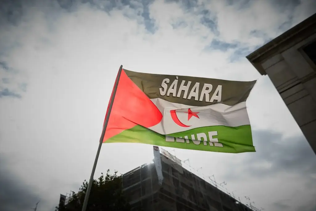 El Polisario reprocha a España el bloqueo de la Ley de nacionalidad y se centra en la autodeterminación 2 Moncloa Una bandera durante una manifestación en apoyo al Sahara Occidental. Foto: Agencias