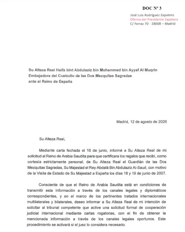 El convenio con Arabia Saudí que Zapatero se saltó con las joyas 2 Moncloa carta zapatero 12 agosto Moncloa