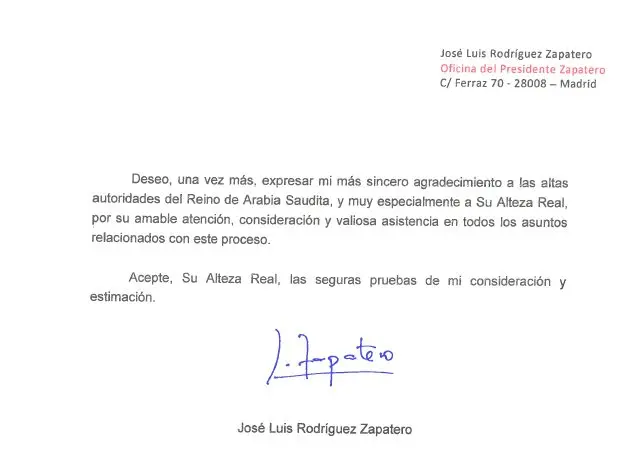 El convenio con Arabia Saudí que Zapatero se saltó con las joyas 3 Moncloa carta zapatero 2 12 agosto Moncloa