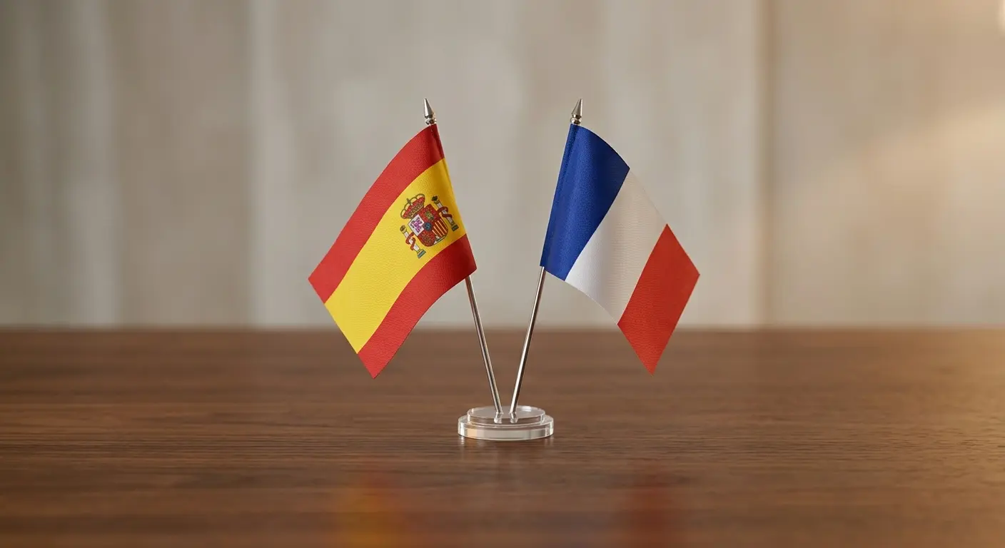 Las banderas de España y Francia. Las banderas de España y Francia.
